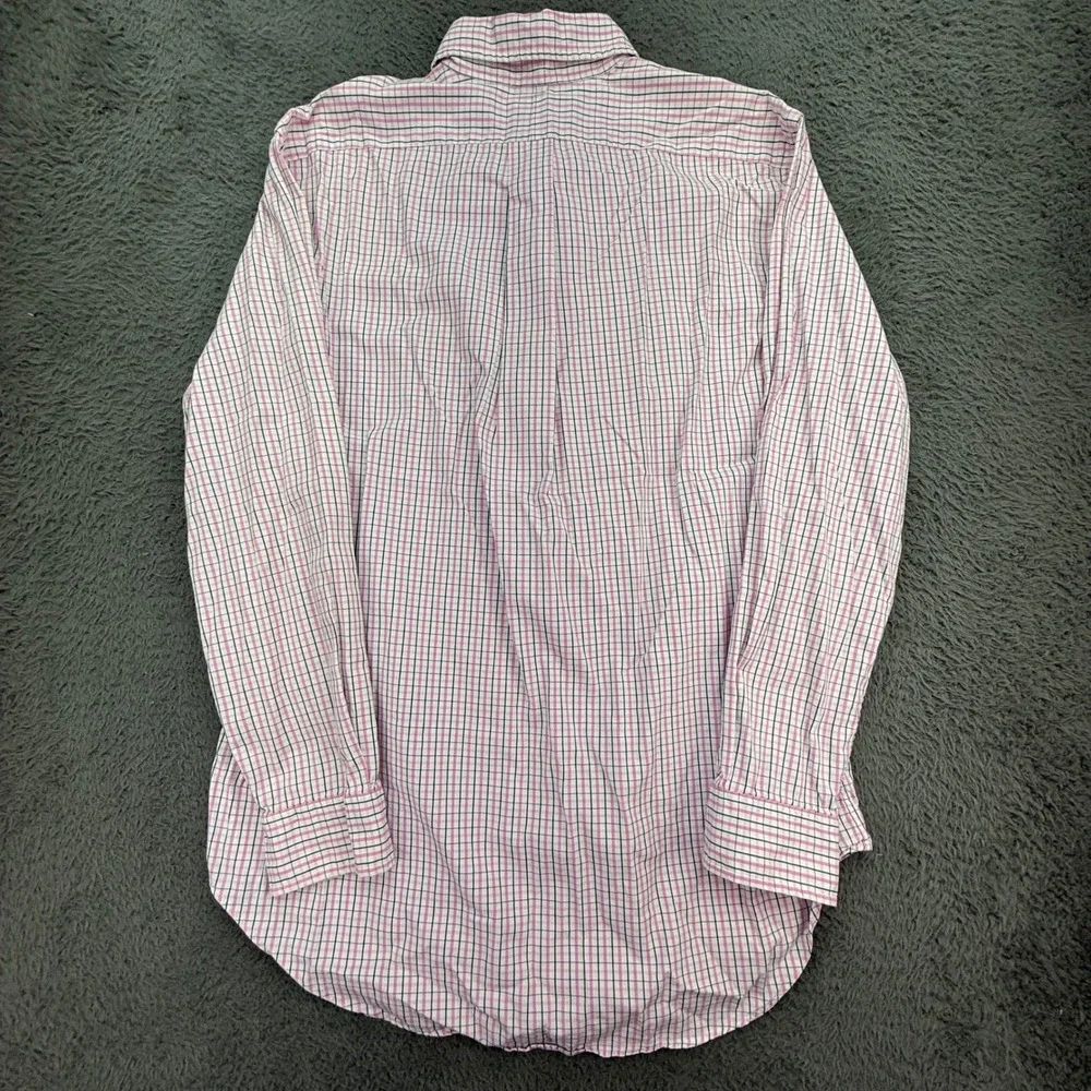 Ralph Lauren Button Down Shirt Mens 15.5 Pink Blue Check Classic Fit Long Sleeve